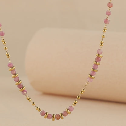 Ethnic Style Stainless Steel O-Chain Necklace with Pink Natural Stone Beads