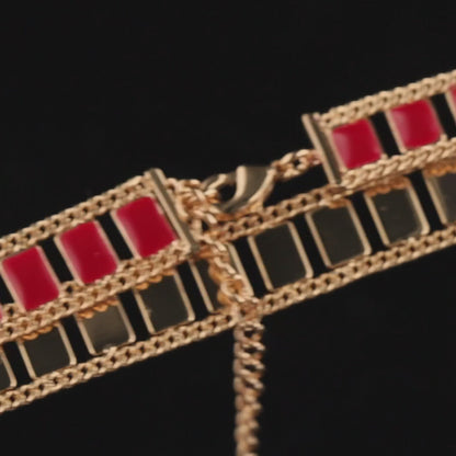 Minimalist Red Copper Choker Necklace with Rectangle Tile