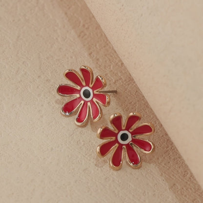 Red Copper Daisy Stud Earrings