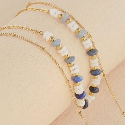 Gold stainless steel shell O-shaped double-layer necklace whit four-leaf clover pendant