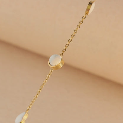 Stylish Stainless Steel O-Chain Necklace with White Geometric Beads