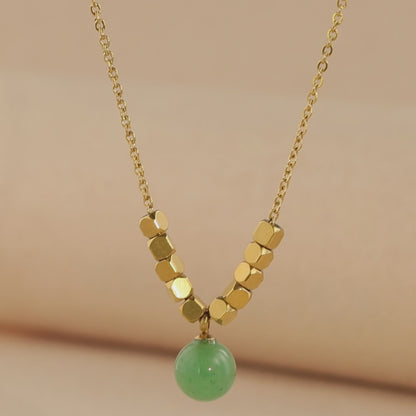 Serpentine Bone Necklace with Round Pendant and Square Beads