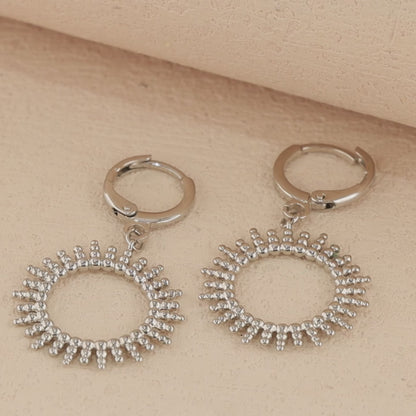 Silver Geometric Circle Dangle Earrings