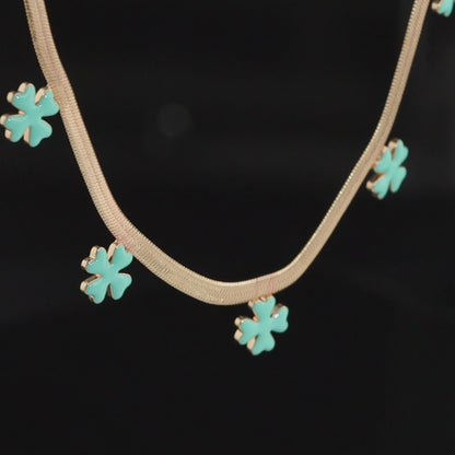 Elegant Blue Four-Leaf Clover Necklace with Modern Design