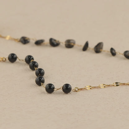 Stainless steel natural stone necklace with droplet shaped pendant