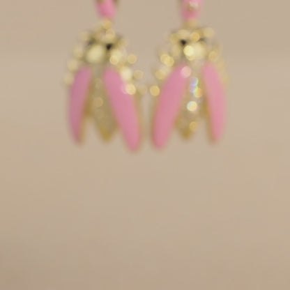 Pink Beetle Copper Earrings
