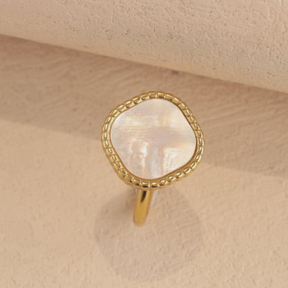 Minimalist Stainless Steel Ring with White Mother of Pearl Inlay