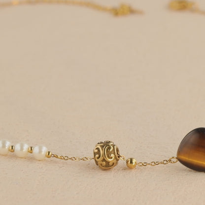 Heart-shaped Pendant O-chain Necklace with Natural Stone and Pearl