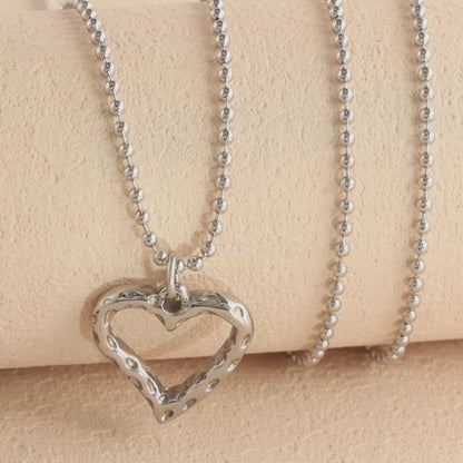Geometric Heart Pendant Buddha Bead Chain Necklace