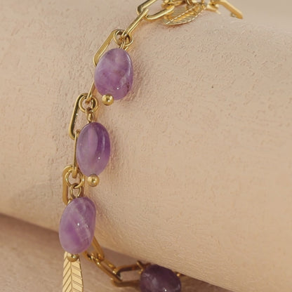 Boho Chic Stone Bracelet with Leaf Pendant