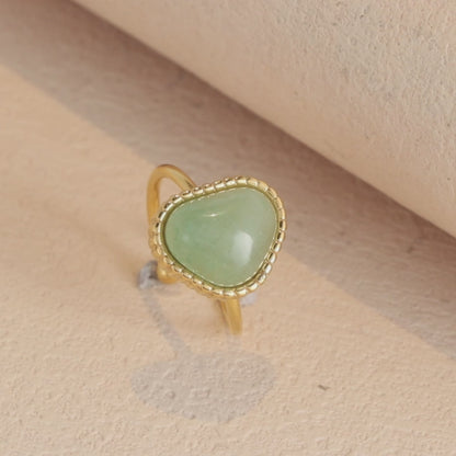 Heart-Shaped Jade Green Agate Inlay Ring