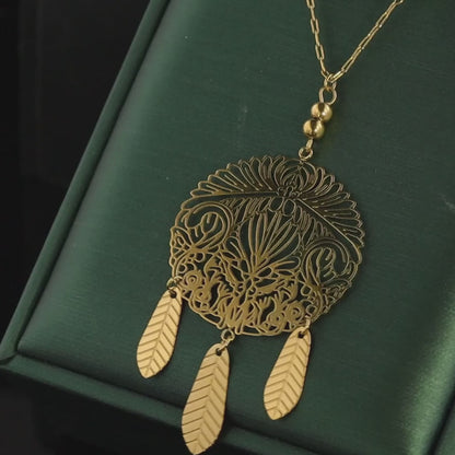 Cross Pendant Necklace with Natural Stone Beads and Tassel