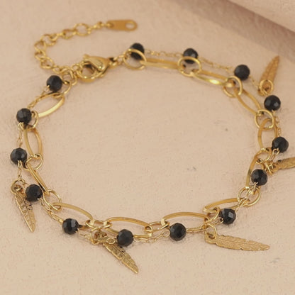 Feather Charm Bracelet with Natural Stone Beads