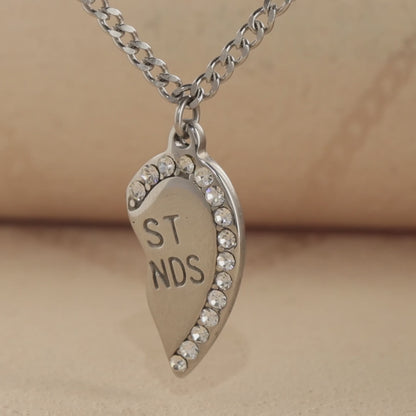 Geometric stainless steel half heart-shaped friendship symbol pendant necklace
