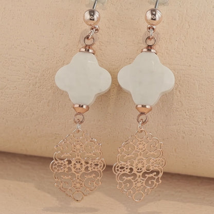 Unique Design White Four-leaf Clover Earrings