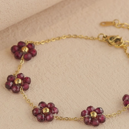 Chic Stainless Steel Bracelet with Red Stone Accents