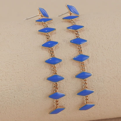 Blue Geometric Earrings with Tassel
