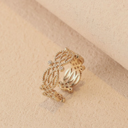 Hollow Floral Pattern Rose Gold Copper Ring