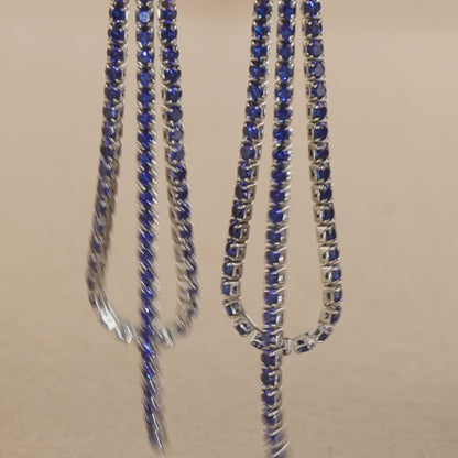 Blue Geometric Tassel Earrings