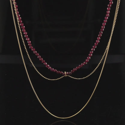 Gold Stainless Steel and Natural Stone Multi-Layered Buddha Bead Necklace
