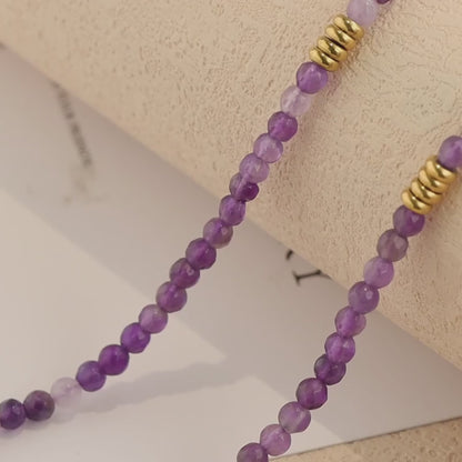 Eight-pointed Star Pendant Necklace with Purple Stone and Soft Pottery Beads