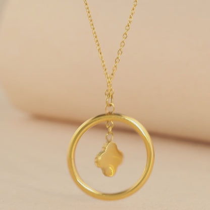 Exquisite Gold Stainless Steel O-Chain Necklace with Red Four-Leaf Clover Pendant