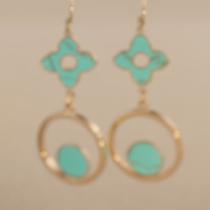 Blue Four-leaf Clover and Circle Earrings