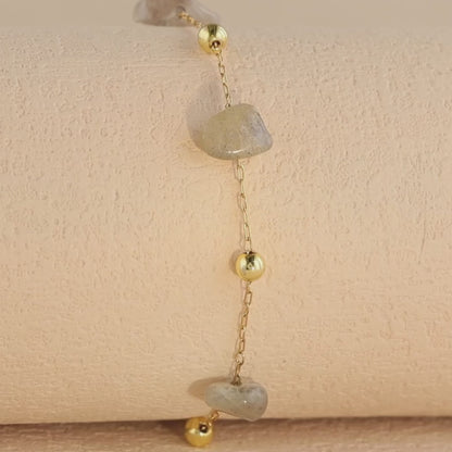 Gold Stainless Steel Bracelet with Natural Stone Pendant