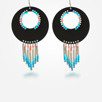 Ethnic Black Copper Asymmetrical Earrings with Tassels