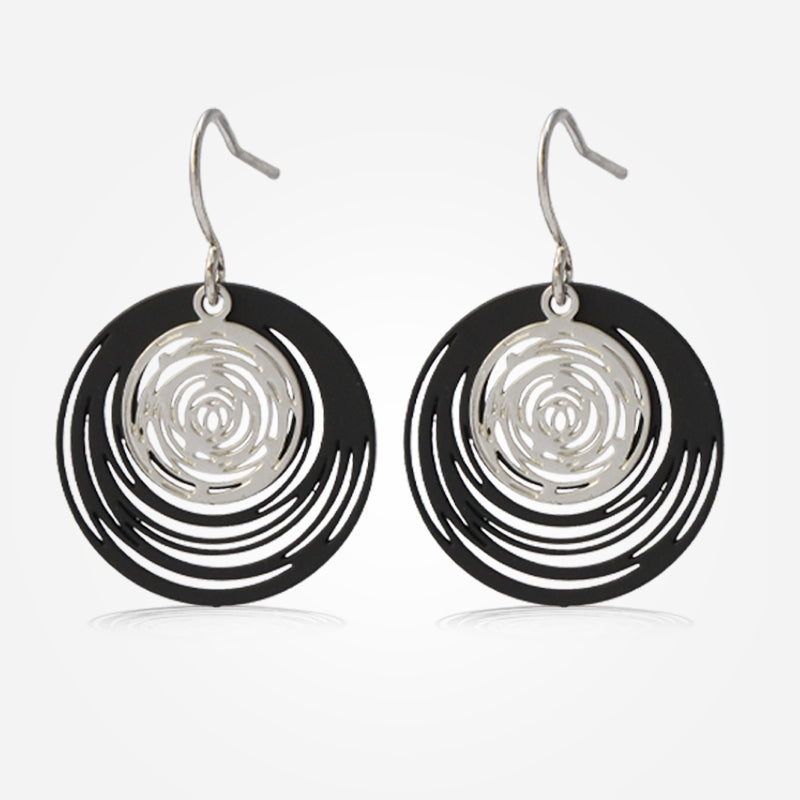 Innovative Black Copper Hoop Earrings with Floral Pattern