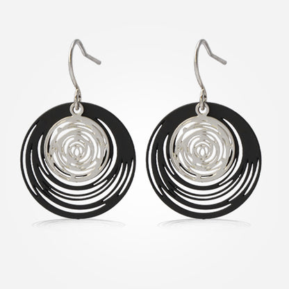 Innovative Black Copper Hoop Earrings with Floral Pattern